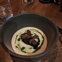 spinach and garlic over oat sauce at Sud 777 in Mexico City
