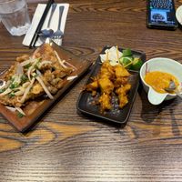 salt and pepper oyster mushrooms and chick'n skewers at Hikari  in Chepstow