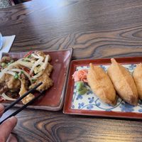 Salt and pepper, oyster mushrooms, and inari   at Hikari  in Chepstow