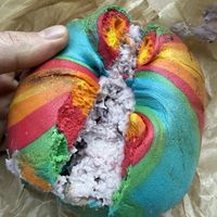 Rainbow bagel with blueberry tofu   at Liberty Bagels - 5th Ave in New York City