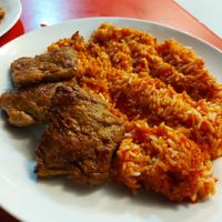 Tomato rice and soya steaks at Vege Fast Food in Split