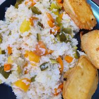 Number 9: risotto rice with vegetables and breadcrumbed tofu (55 kn) at Vege Fast Food in Split