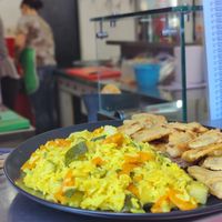 Oyster mushrooms with rice at Vege Fast Food in Split