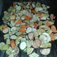 GRILED VEGETABLES ARE PEPPER, EGG PLANT, GOURD AND CAORROT WHIT A LITTLE BIT OF HIMALAIAN SALT AND HOME MADE CROATIAN OLIVE OIL at Vege Fast Food in Split