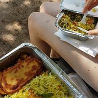 Rice with vegetables and tofu fried in breadcrumbs at Vege Fast Food in Split