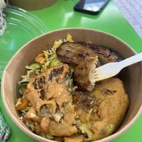 Fried mushrooms and seitan with fried rice. Seitan was my fave  at Vege Fast Food in Split