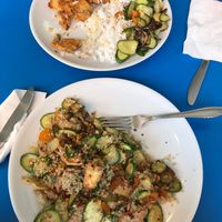 Top: fried mushroom dish of some sort
Bottom: quinoa and zucchini dish

**both were already half-eaten...both dishes were bigger than this when we got them! at Vege Fast Food in Split