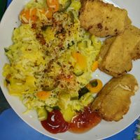 Breaded Tofu with rice and veg at Vege Fast Food in Split