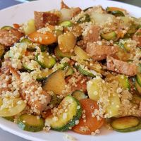 Quinoa with grilled veggies and soya steak chunks at Vege Fast Food in Split