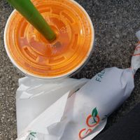Orange, carrot and lime juice with a large wrap. at Go Falafel - Piccadilly Gardens in Manchester