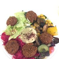 Lunch box, a lot of things! Fresh veggies! Can choose from extra falafel or pita bread. at Go Falafel - Piccadilly Gardens in Manchester