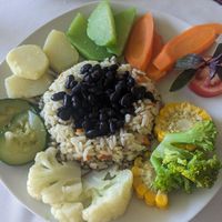 Beans rice and vegetables at La Casa De Don David in El Remate