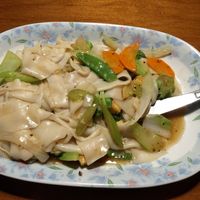 Wide rice Noddles with tofu, vegetables & brown sauce at Mekong Vietnamese Restaurant in Sandusky