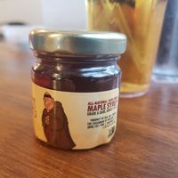 Cute little jar of maple syrup at Brother Junipers in Memphis