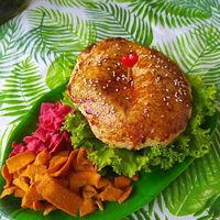 Vegan burger (390rs) at Karma Kitchen in Siolim
