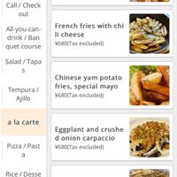 Menu  at Yaoyabal in Tokyo