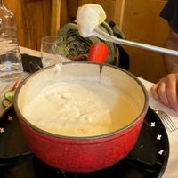 Vegan cheese fondu at Auberge de Savièse in Geneva