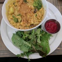 Mac & cheeze with homemade beet ketchup at enVie A Vegan Kitchen in Halifax