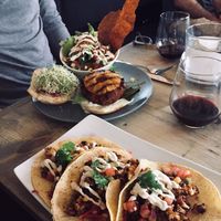 Cauliflower Taco's & Soy burger at enVie A Vegan Kitchen in Halifax