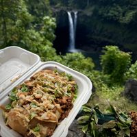 Vegan nachos! We ate at rainbow falls since the table at the food truck was taken    at Kokoz in Hilo