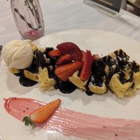 Vegan waffles with chocolate sauce, strawberries and vanilla ice-cream at Haute Dolci - Wembley in North West London