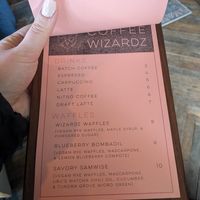 Drinks and vegan waffle menu at Coffee Wizardz in Appleton