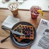 Vegan waffles with blueberry lemon compote at Coffee Wizardz in Appleton