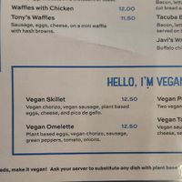 Vegan menu section on breakfast menu at Cafe Tacuba in Cedar Rapids