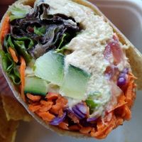 Hummus wrap with tortilla chips at Naturally Good Foods & Cafe in Montauk