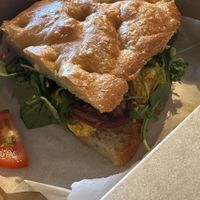 Takeaway eggless focaccia sandwich  at Rolling Oats in London