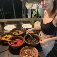 Ready to eat what we cooked with the chef  at White Elephant Cookery Class in Ella