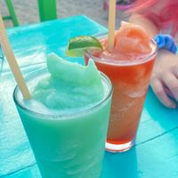 Drinks with coconut cream   at Barefoot Bar in Placencia
