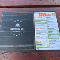Menu front at Caversham Mill Restaurant in Lidgetton West