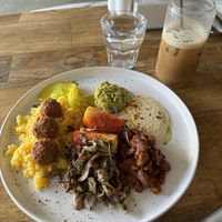 Veggie delight and iced oat cappuccino   at 4Stories in Kathmandu