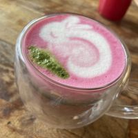 Beetroot matcha latte wirh almond milk  at 4Stories in Kathmandu
