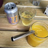 Kombucha and fresh orange juice  at COFI in Madrid