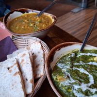 Chana Massala, Mushroom Saag Aloo and Roti at Mattancherry Taunton in Taunton
