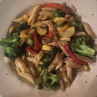 The Vegan Mediterranean Penne was surprisingly *very* flavorful and delicious! Mushrooms, onions, garlic, tomato, peppers and zucchini tossed in a seasoned olive oil.   at The Lemp Mansion in St Louis