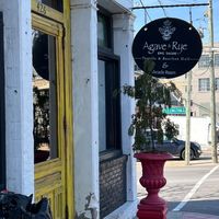big yellow entry door at Agave & Rye in Louisville