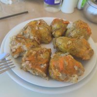 Stuffed zucchini flowers at Glossitses in Crete