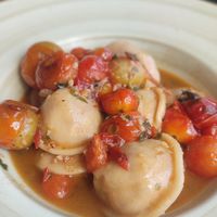 Sorrentinos de tofu, puerros y nueces at La Cava in Punta Del Este