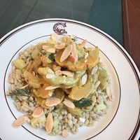 Seasonal squash and barley salad. Really tasty! One of several marked vegan menu options.  at Conwell Coffee Hall in New York City
