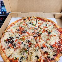 Veggie pizza with vegan cheese! at Westside Pizza in Aberdeen