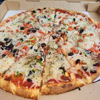 Veggie pizza with vegan cheese at Westside Pizza in Aberdeen