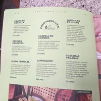 Menu at Mamasita Medallo in Medellin
