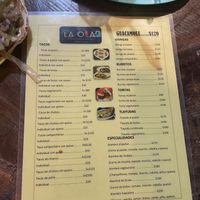 Menue  at La Ola in Brisas De Zicatela