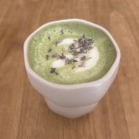Matcha latte with oat milk  at Helen's Book in Paris