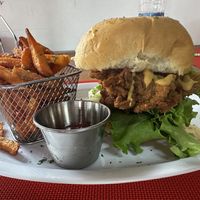 Oyster mushroom burger - amazing   at Soigné Vegan Garden in St Johns