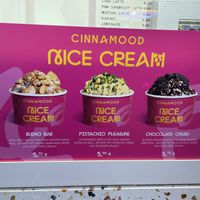 Vegane Eisbecher Optionen: Vanille mit Haselnuss-Garnierung, Pistazie, und Schokolade mit Nuss-Nougat  at Cinnamood in Leipzig