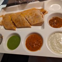 Cheese veg spring dosa- lovely coconut chutney and tasty sambar! at Annalakshmi in Hamilton